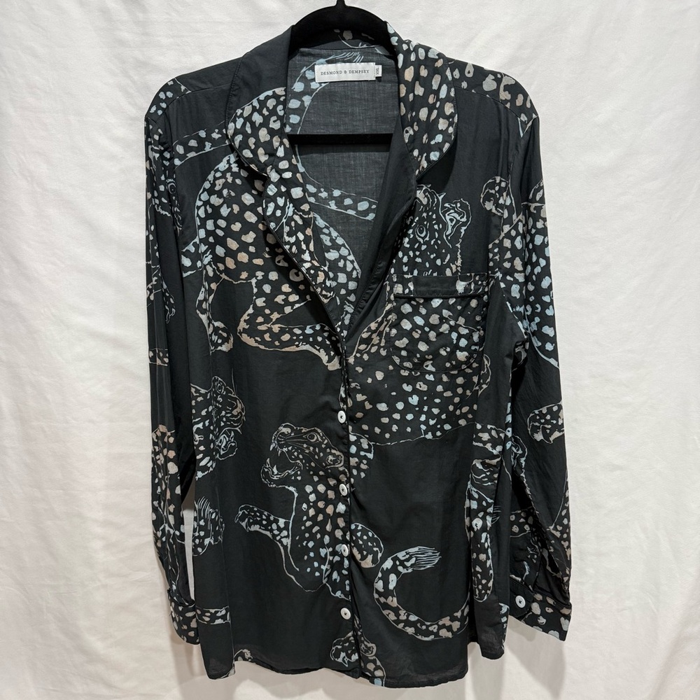 Desmond & Dempsey XXL Cotton Shirt Leopard Print Luxe Pajama Statement Lounge
